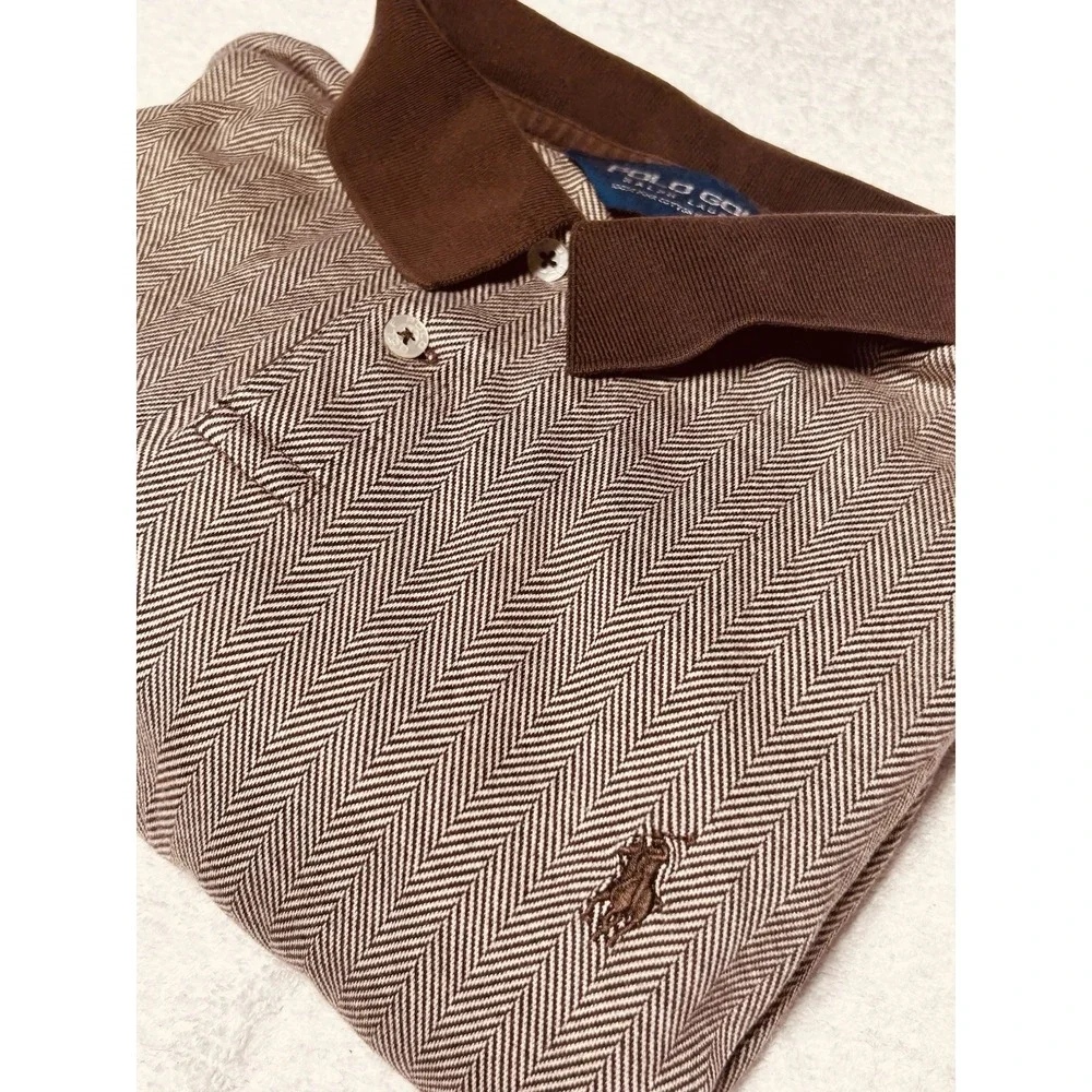 Polo Golf Ralph Lauren Herringbone Polo Shirt XL 100% Pima Cotton Earth Tone VTG